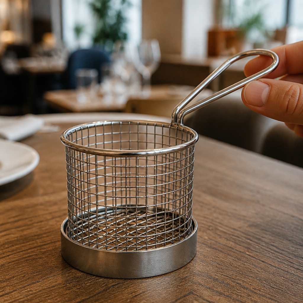 Commercial Round Chip Basket 80mm with Handle for Serving