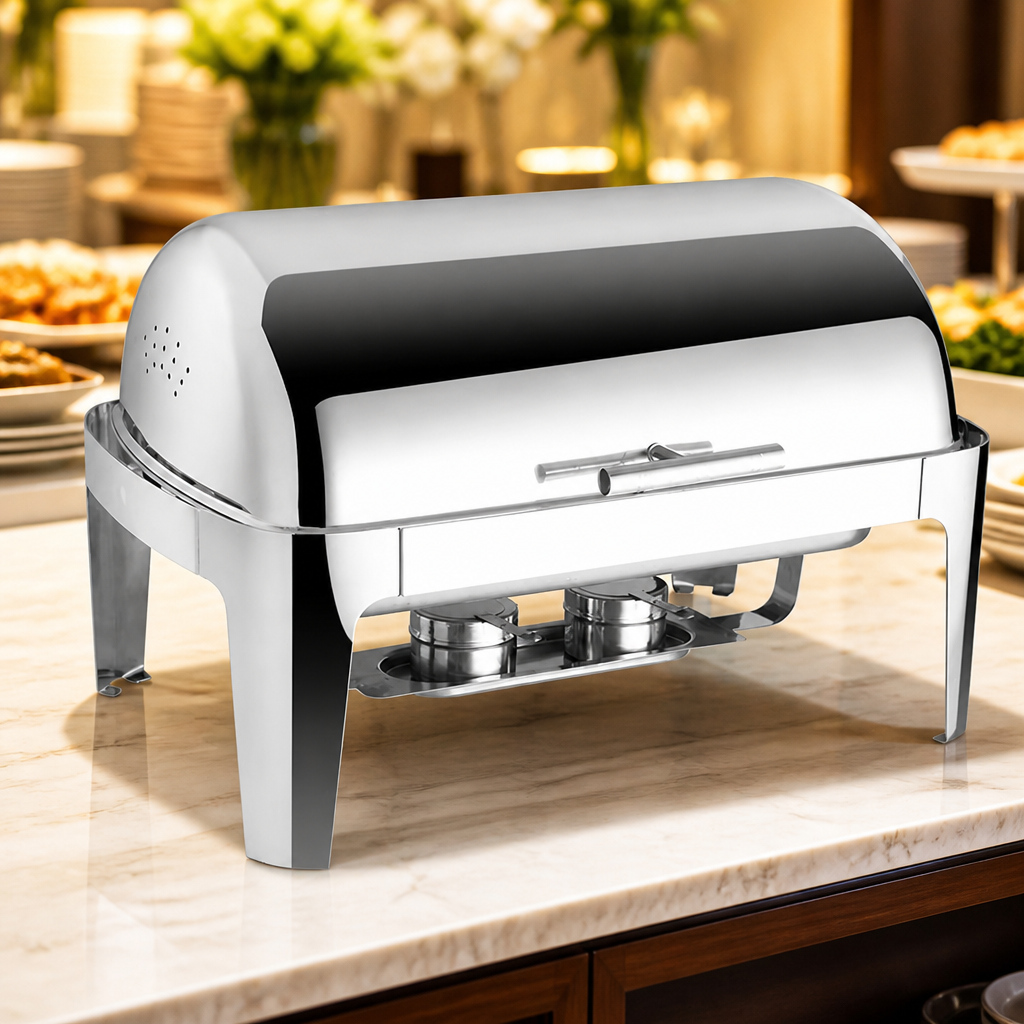 9Ltr Commercial Roll Top Chafing Dish in Stainless Steel