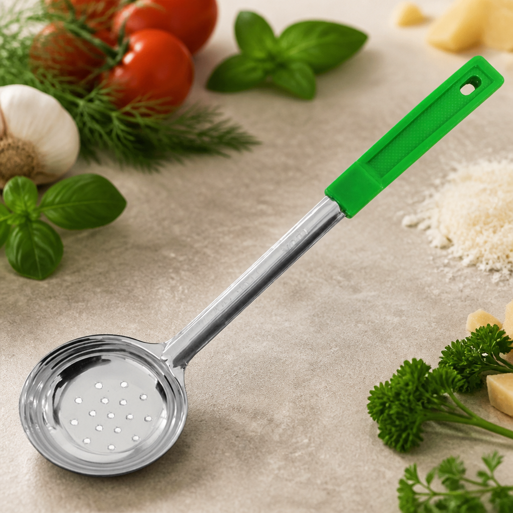 Commercial Green Perforated Spoodle 118ml with ergonomic handle
