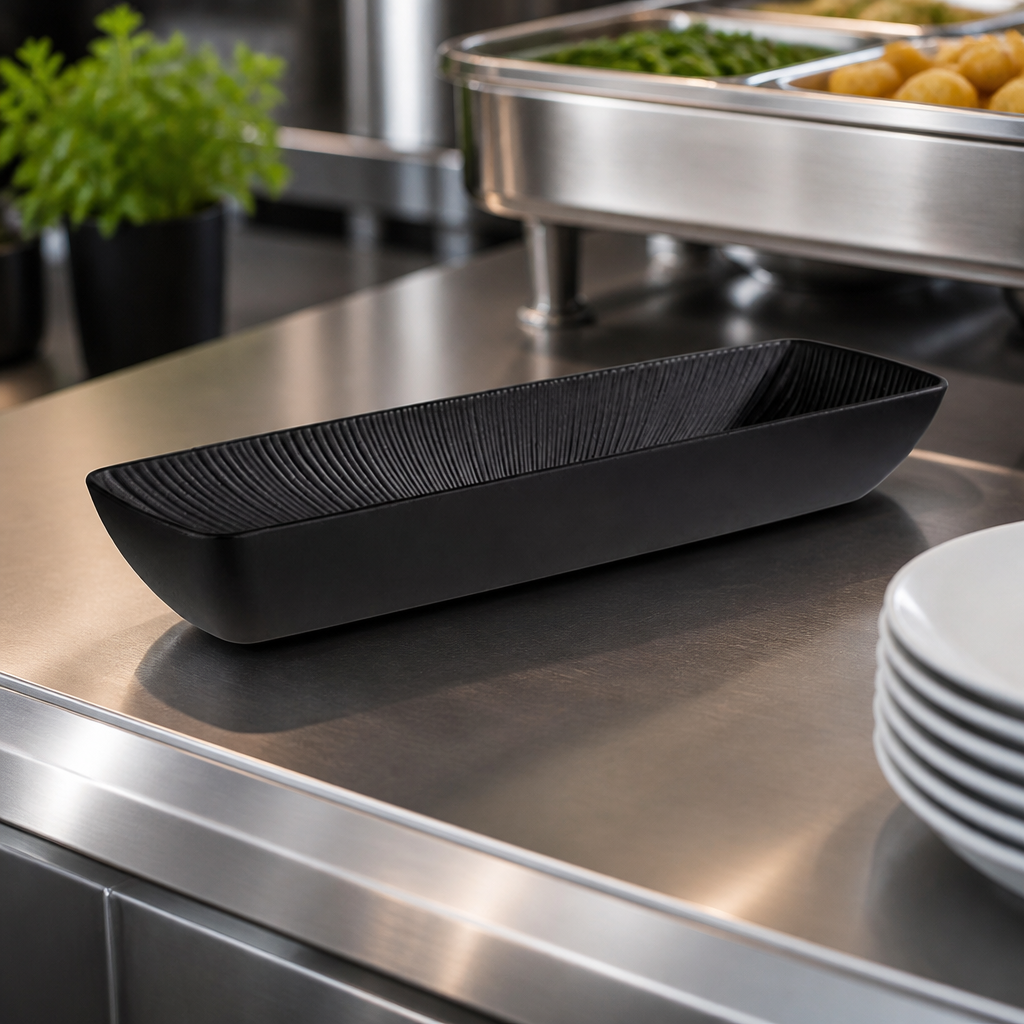 Commercial Melamine Bowl GN 2/4 Black 3.5L 530x162mm