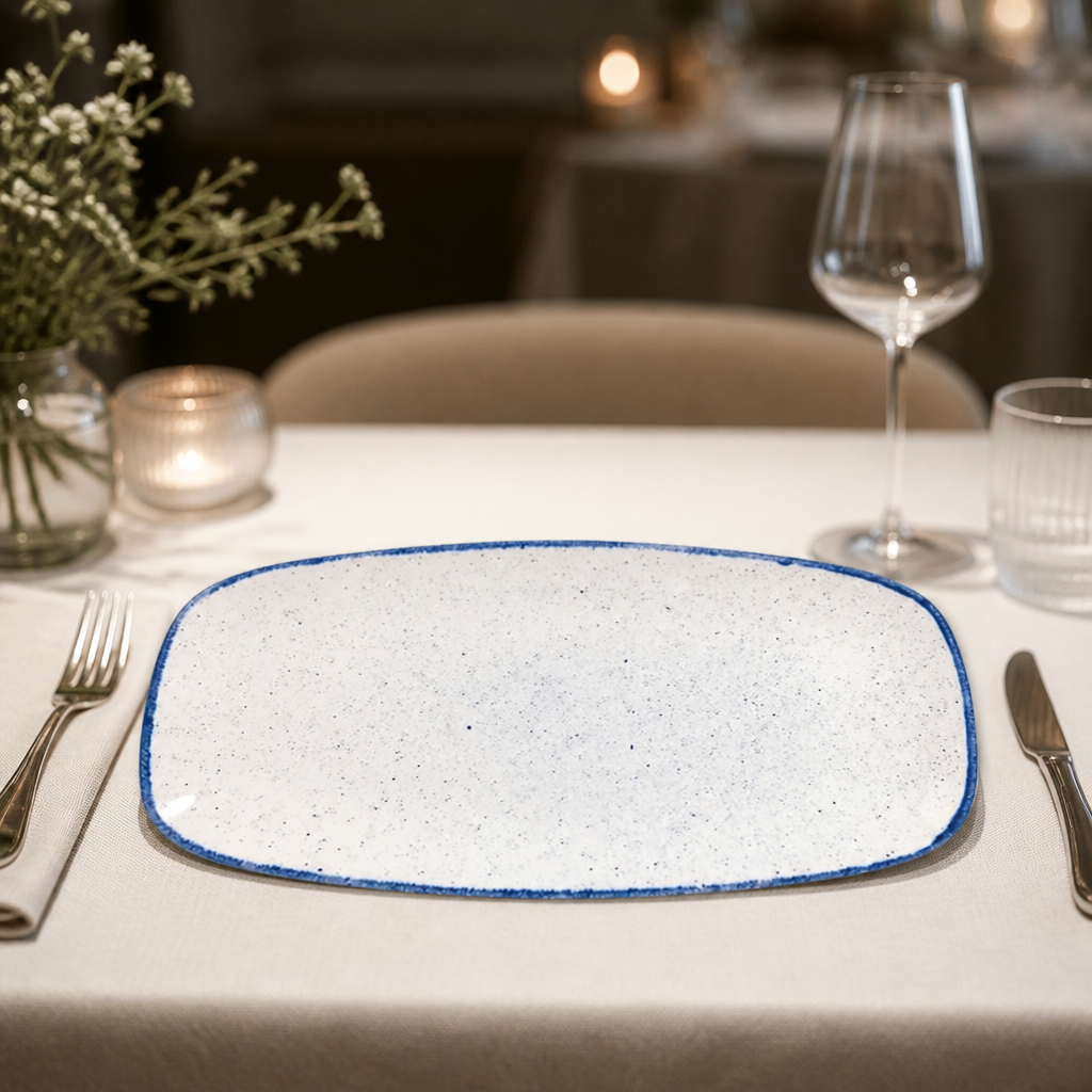 Extra Large Oblong Plates in Indigo Blue - 355mm - 6 Pack