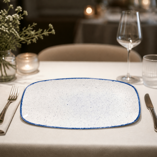 Extra Large Oblong Plates in Indigo Blue - 355mm - 6 Pack