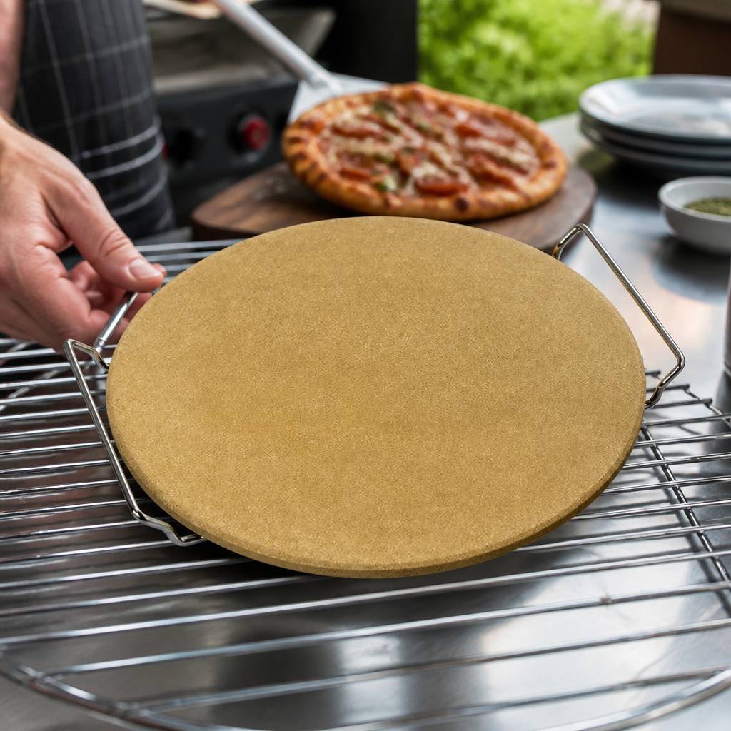 Commercial Pizza Stone 13 Inch with Chrome Serving Rack