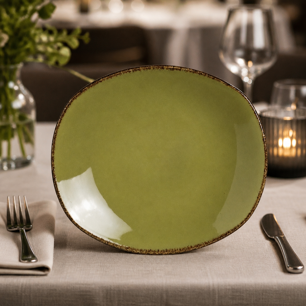 Commercial Porcelain Olive Spice Plates 255mm 24 Pack