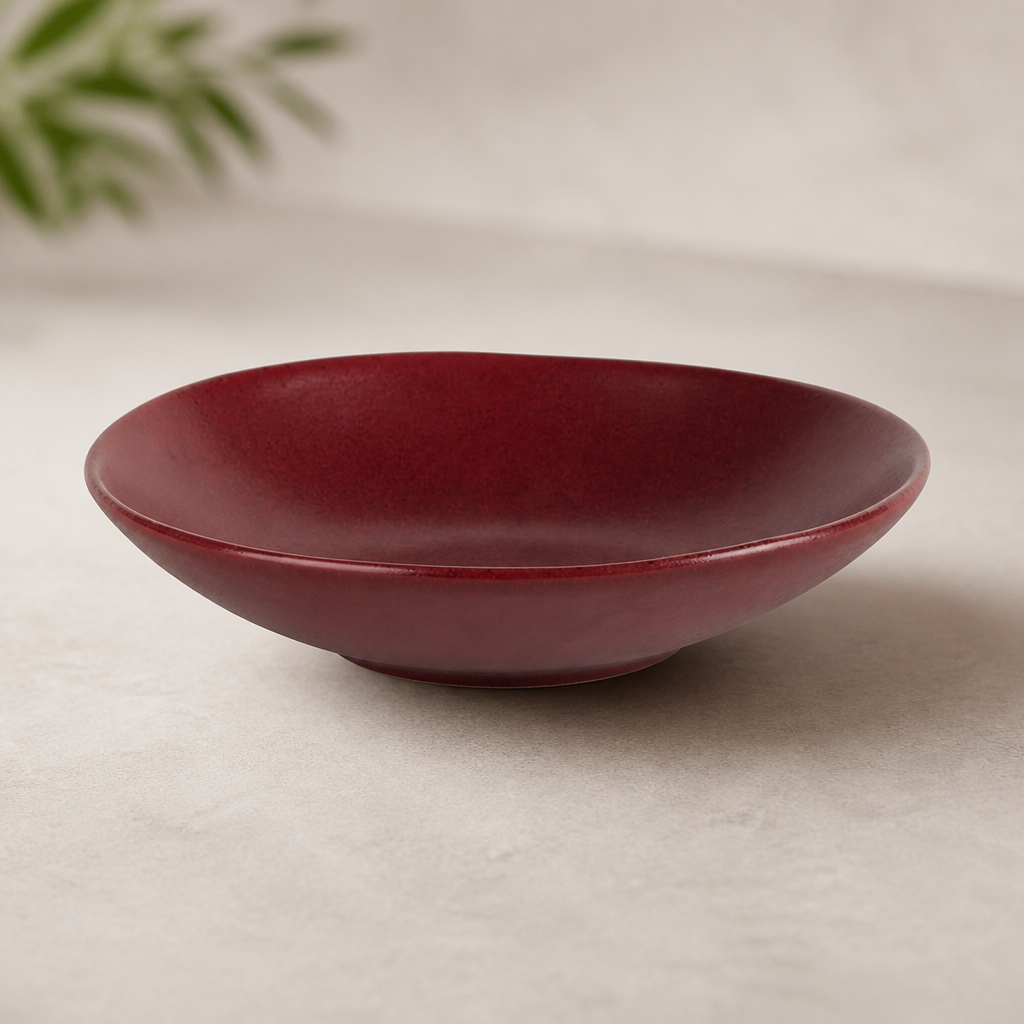 Commercial Flat Bowls Red 195mm Porcelain 6 Pack