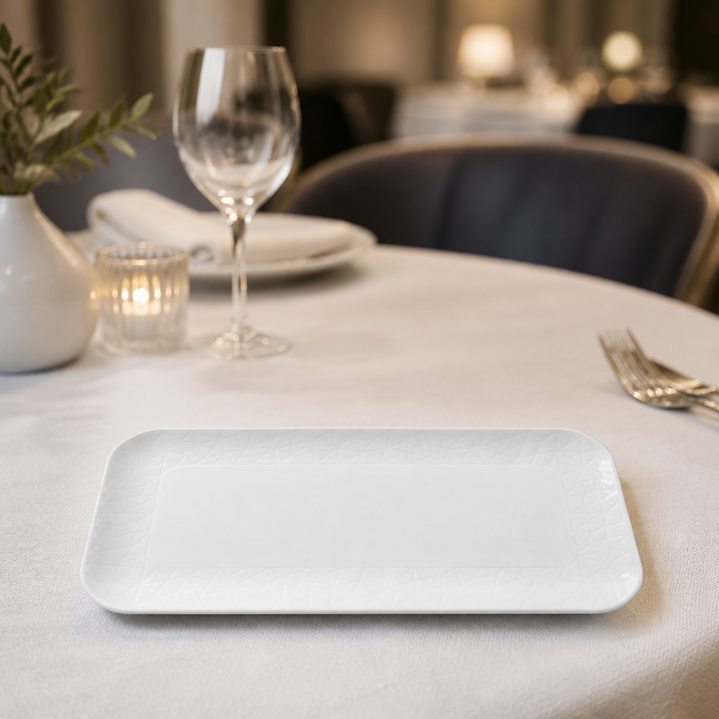 Commercial shallow oblong trays 300mm vitrified china 6 pack