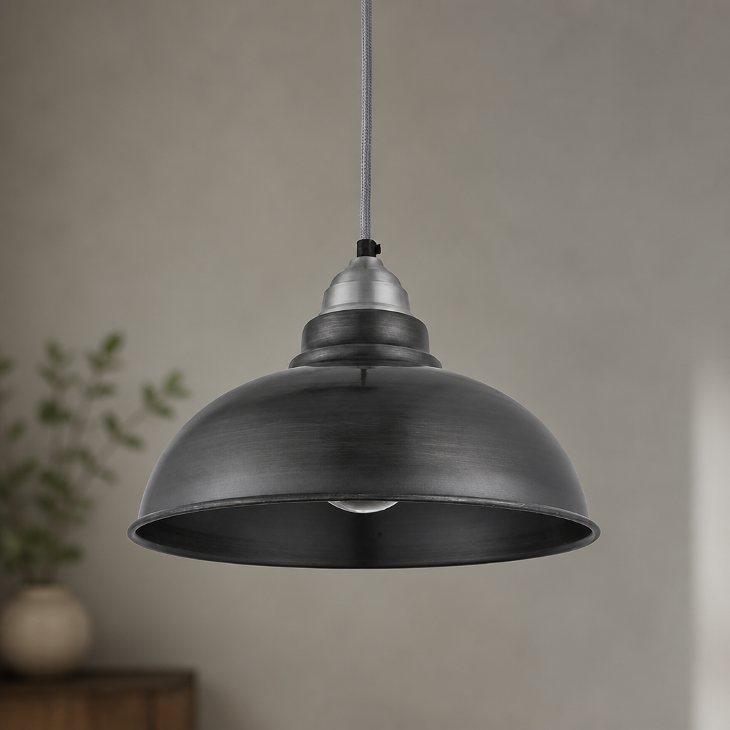 Vintage Industrial Pendant Light 305mm Dark Pewter Shade