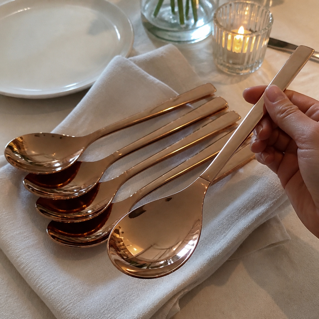 Large Copper Salad Spoons 6 Pack Commercial Cutlery Set