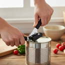 Premium Stainless Steel Can Opener with Ergonomic Black Plastic Handle for Easy Use and Versatile Applications