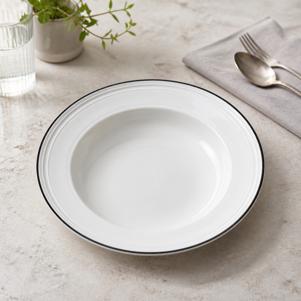 Commercial Black Band Pasta Plates 240mm - 12 Pack