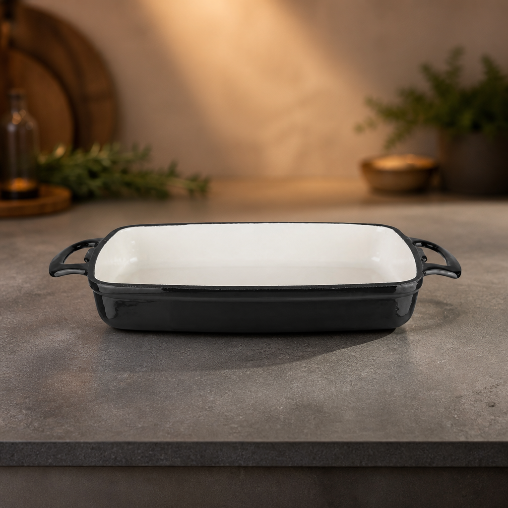 Commercial Cast Iron Roasting Dish 2.8L Black Enamelled
