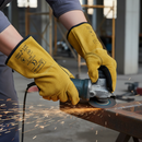 Premium Yellow Welders Gauntlet with Reinforced Palm and Kevlar Thread for Enhanced Heat and Cut Resistance