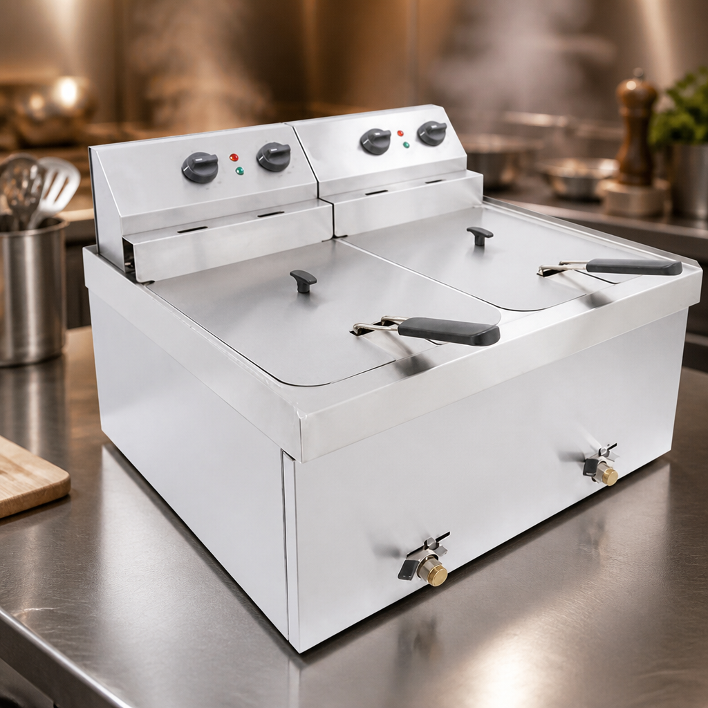 Countertop Electric Fryer 2 x 9Ltr Stainless Steel Commercial