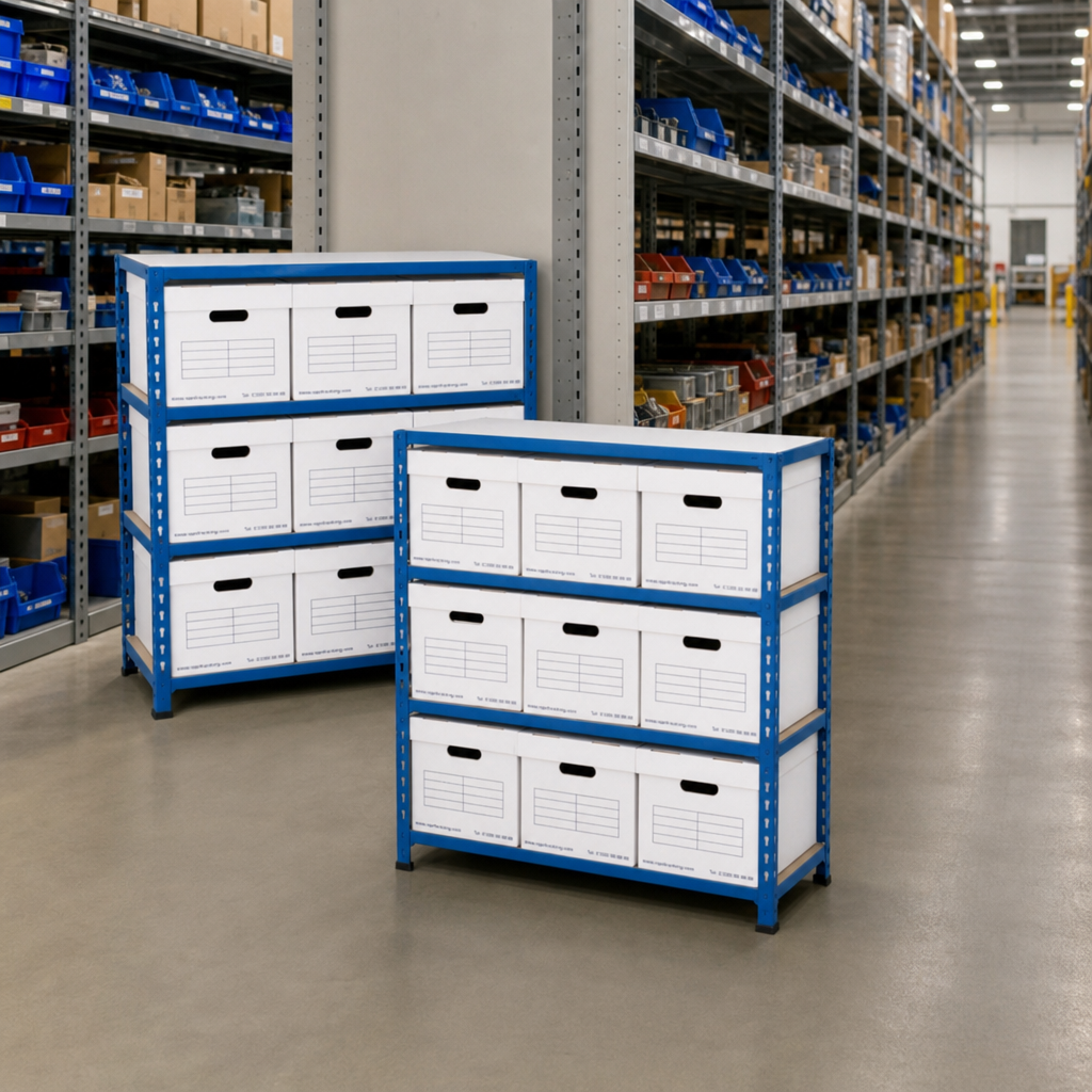 Economy Shelving Bay with 9 Storage Boxes 990h x 915w