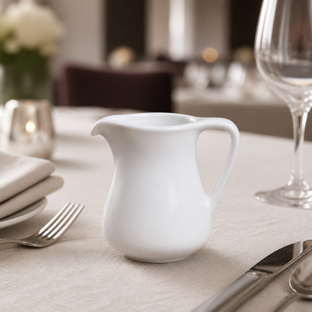 Pack of 12 porcelain 100ml milk jugs for catering services