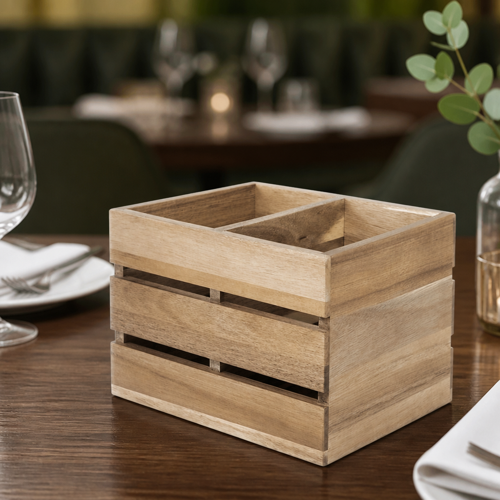 Commercial Condiment Holder in Acacia Wood 210x160x150mm