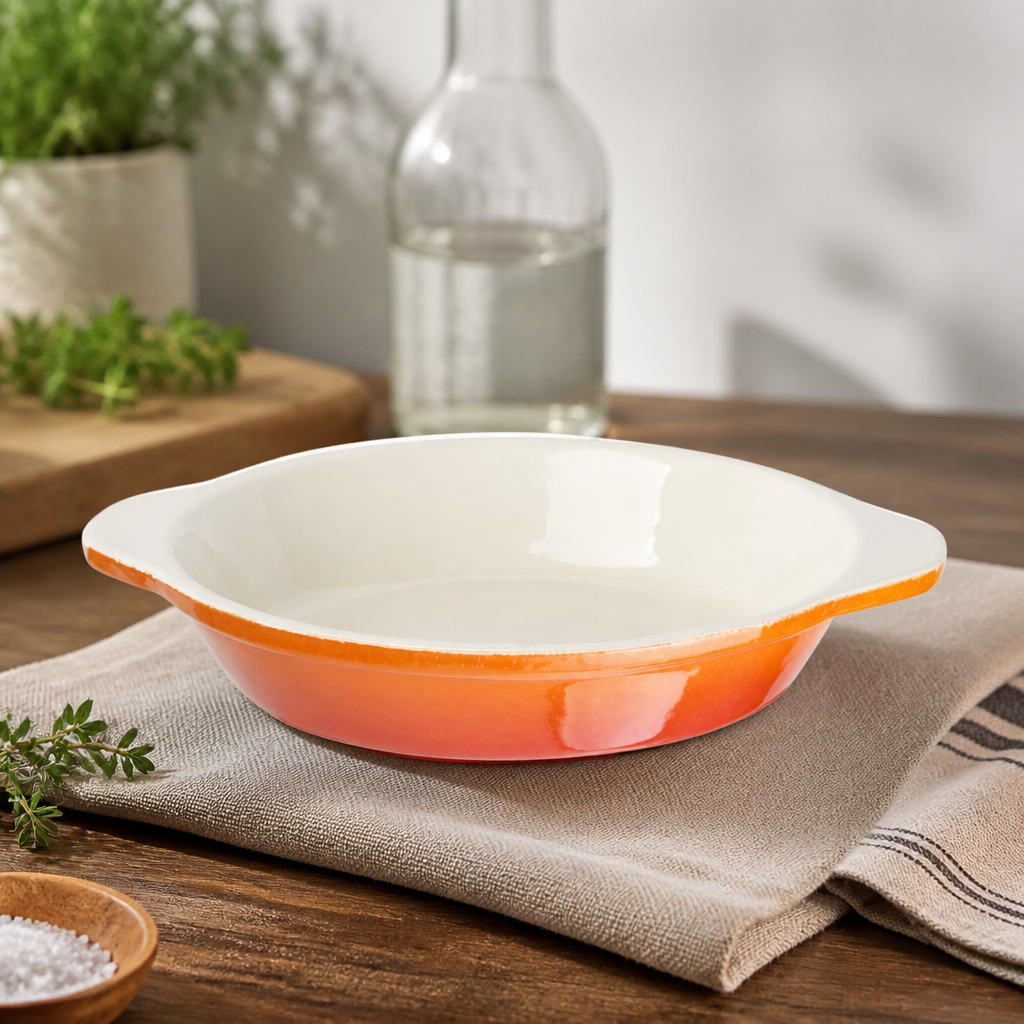 Commercial Round Cast Iron Gratin Dish 400ml Orange