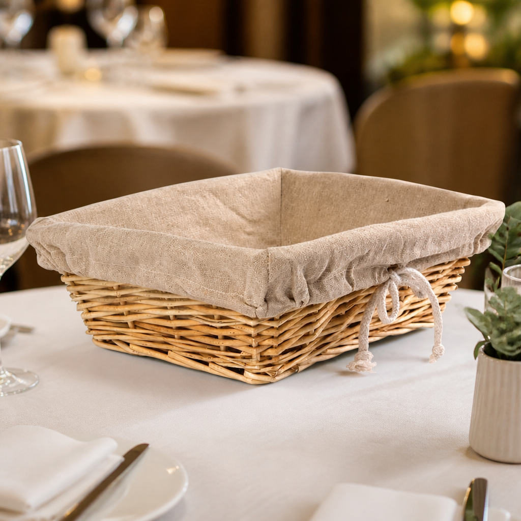 Rectangular Commercial Wicker Serving Basket with Removable Liner