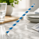 Biodegradable Paper Straws Blue Stripes 250 Pack Commercial Use