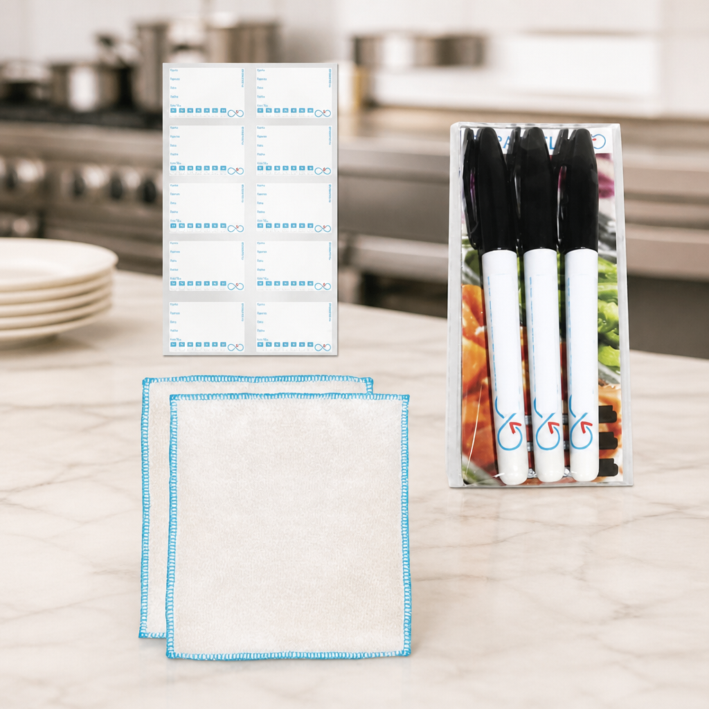 Reusable Day Label Pack with 50 Labels and 2 Cloths