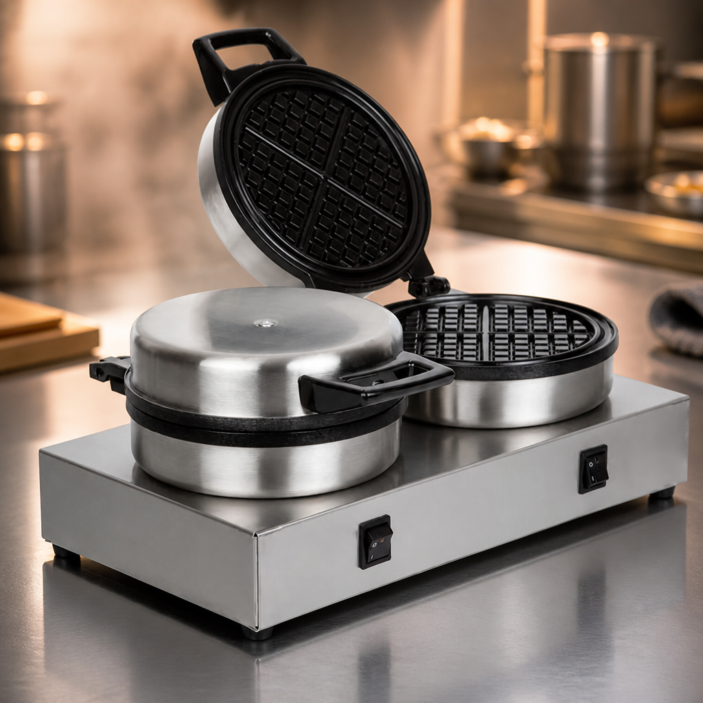 Commercial Double Waffle Iron for 60 waffles per hour