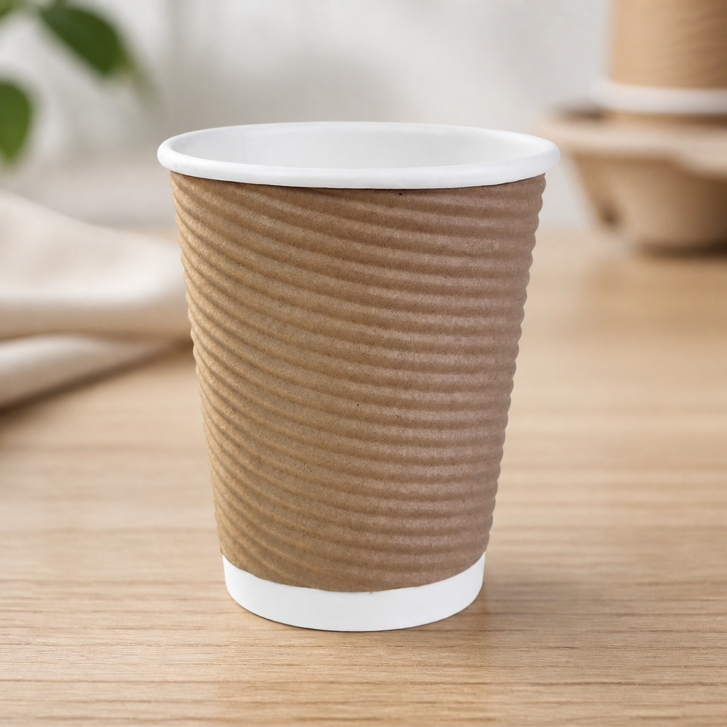Recyclable Disposable Coffee Cups 225ml 8oz Ripple Wall 500 Pack
