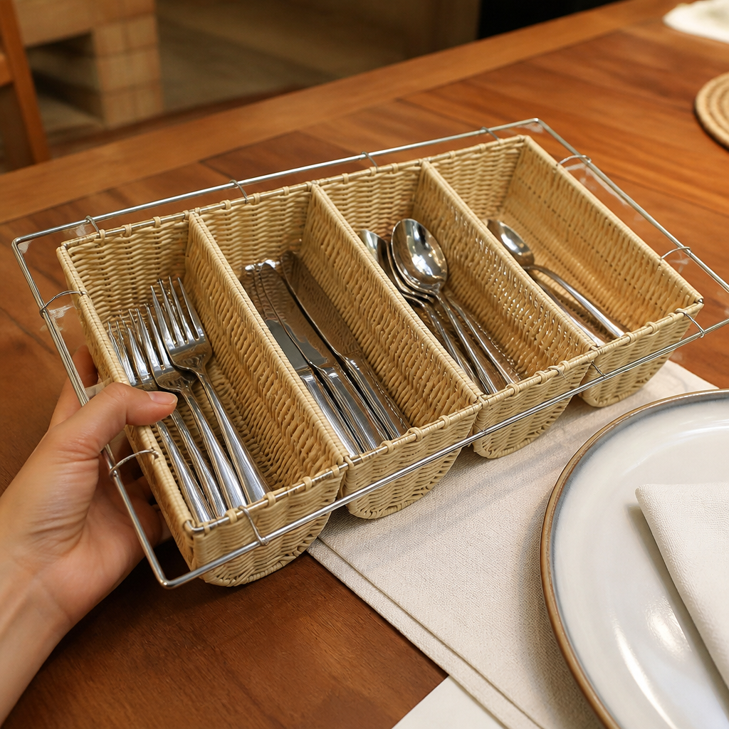 Commercial Cutlery Storage Dispenser 100mm High Wicker Design