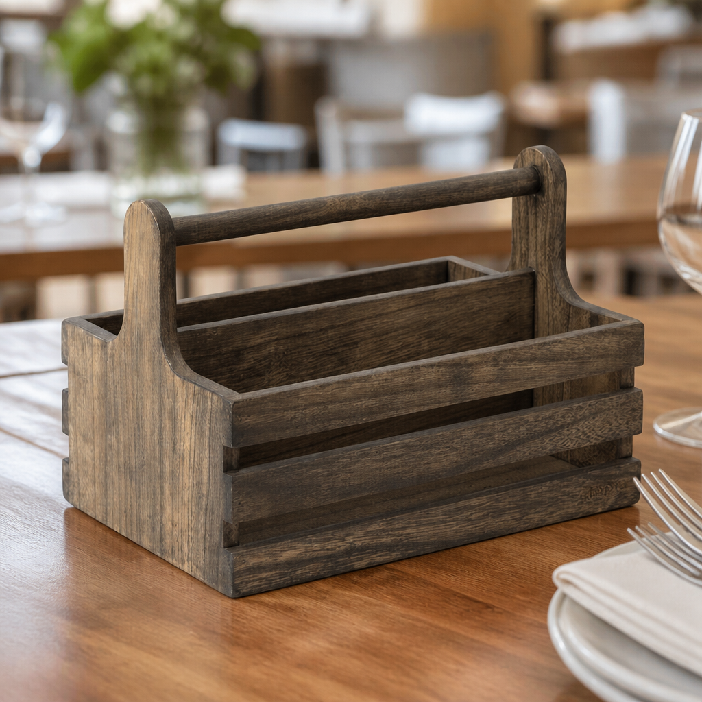 Commercial Wooden Condiment Holder Caddy - 2 Pack
