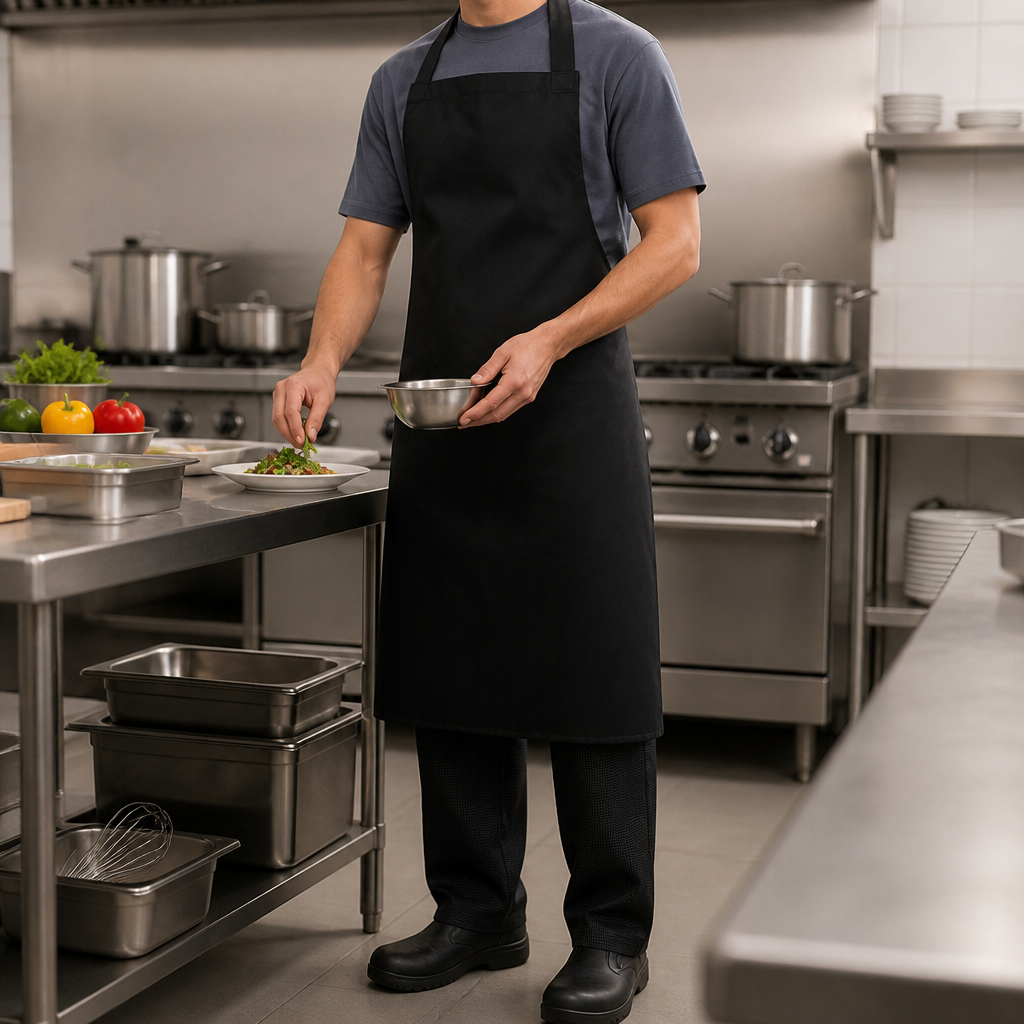 XL Black Staff Bib Apron for commercial catering use