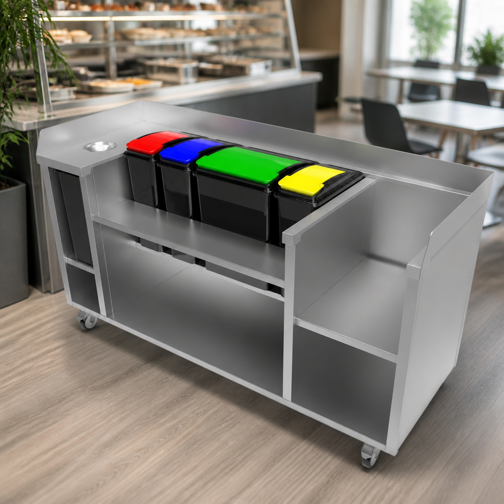 Commercial Stainless Steel Clearing Trolley with Bins 996mm High