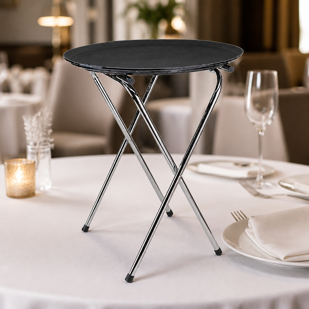 Commercial chrome-plated steel folding tray stand 725mm height