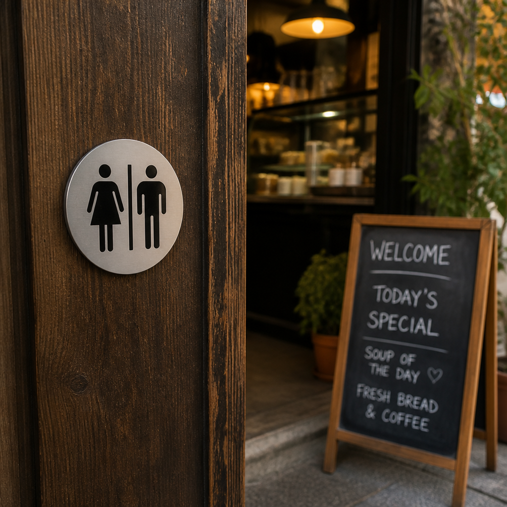 Stainless Steel Door Sign for Unisex Restrooms 200mm x 150mm