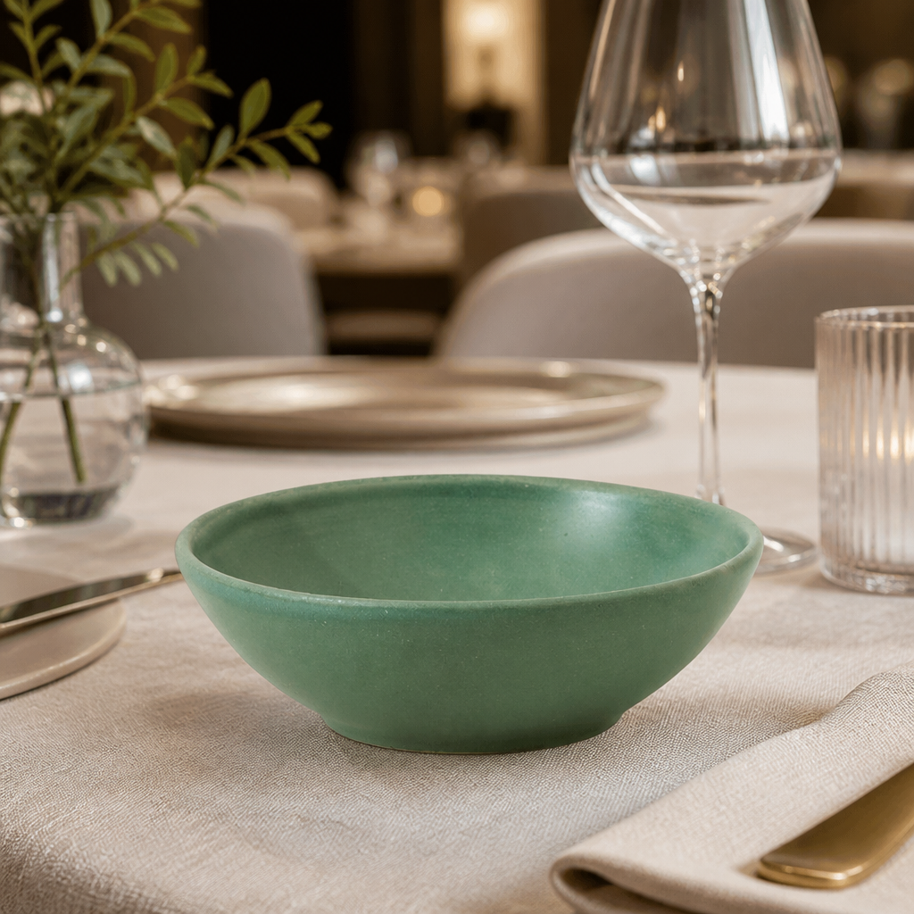 Commercial Green Shallow Bowls 9oz Super Vitrified Porcelain