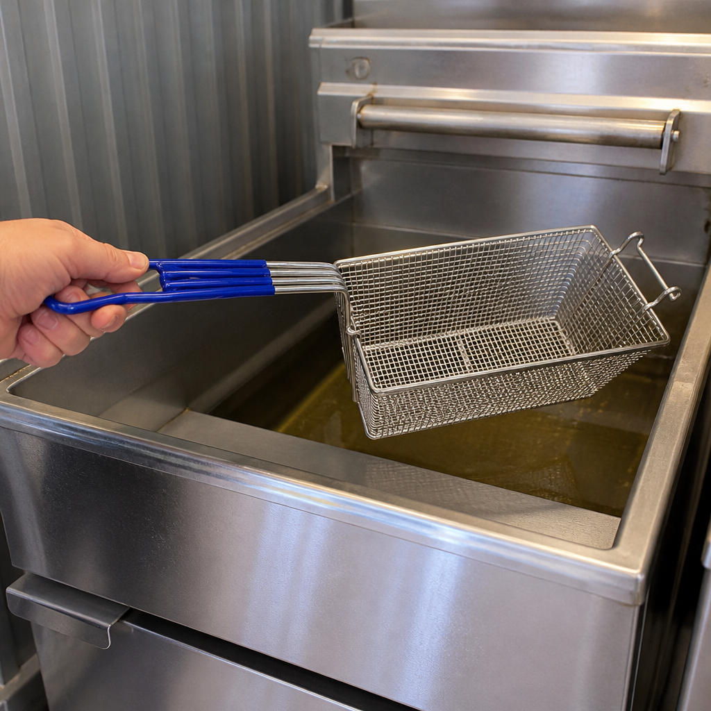 Commercial fryer replacement basket for twin basket fryer