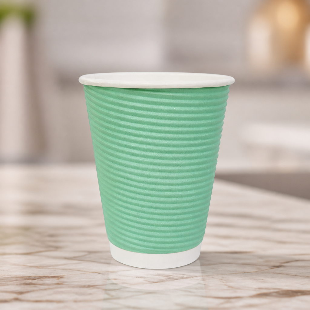 340ml Disposable Ripple Wall Coffee Cups in Turquoise, 500 Pack