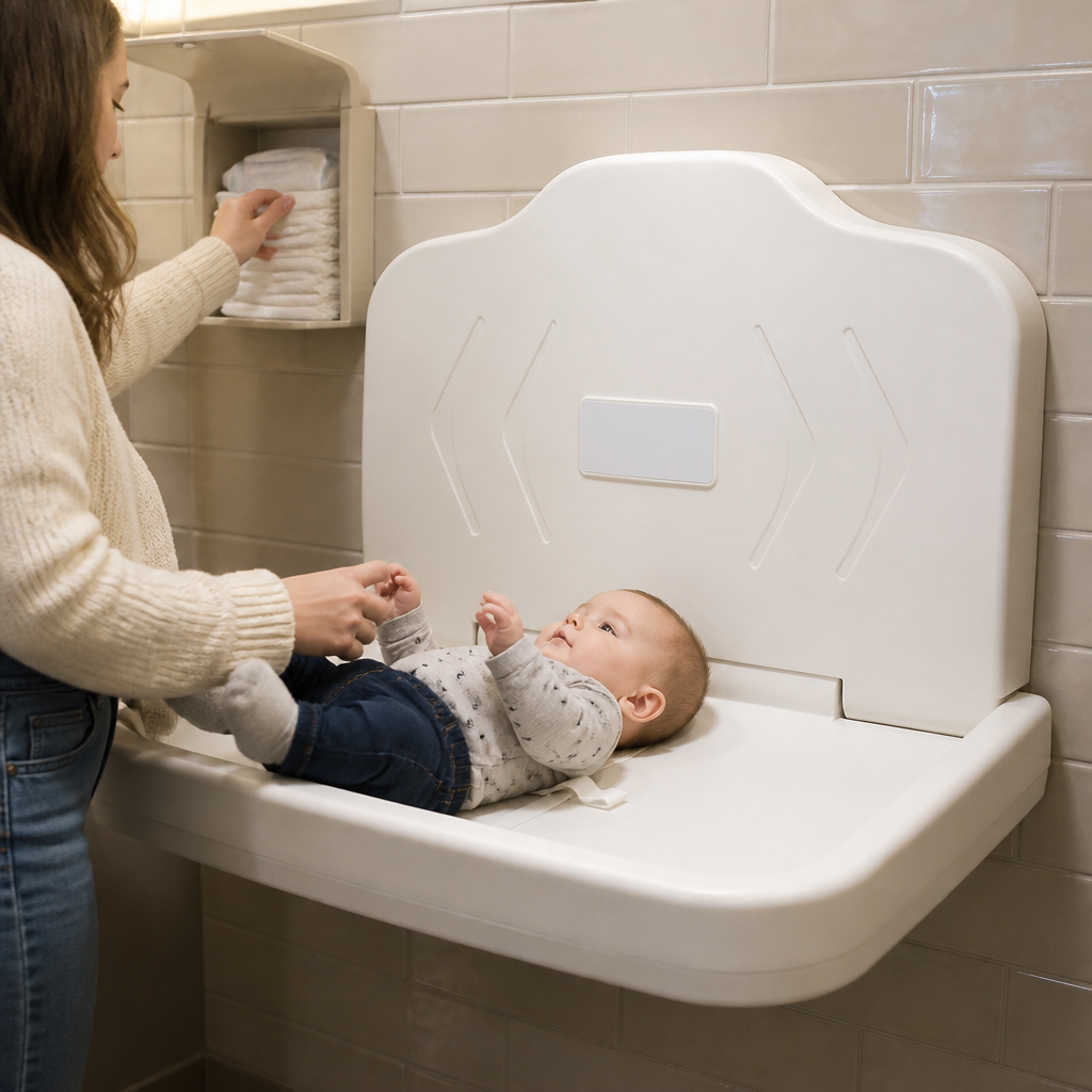Commercial Horizontal Baby Changing Station 1240mm HDPE Beige