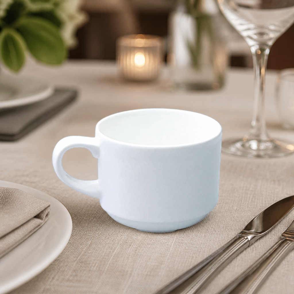 Commercial Stacking Tea Cups 212ml Fine China 24 Pack
