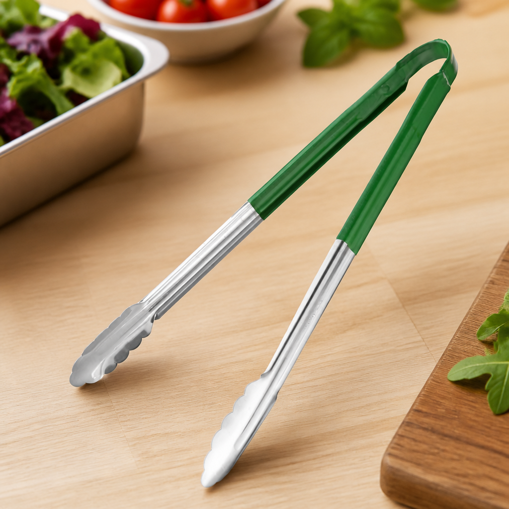 Commercial Colour Coded Serving Tongs Green 405mm