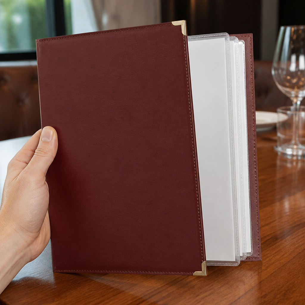 Burgundy Faux Leather Menu Cover for restaurants and cafés