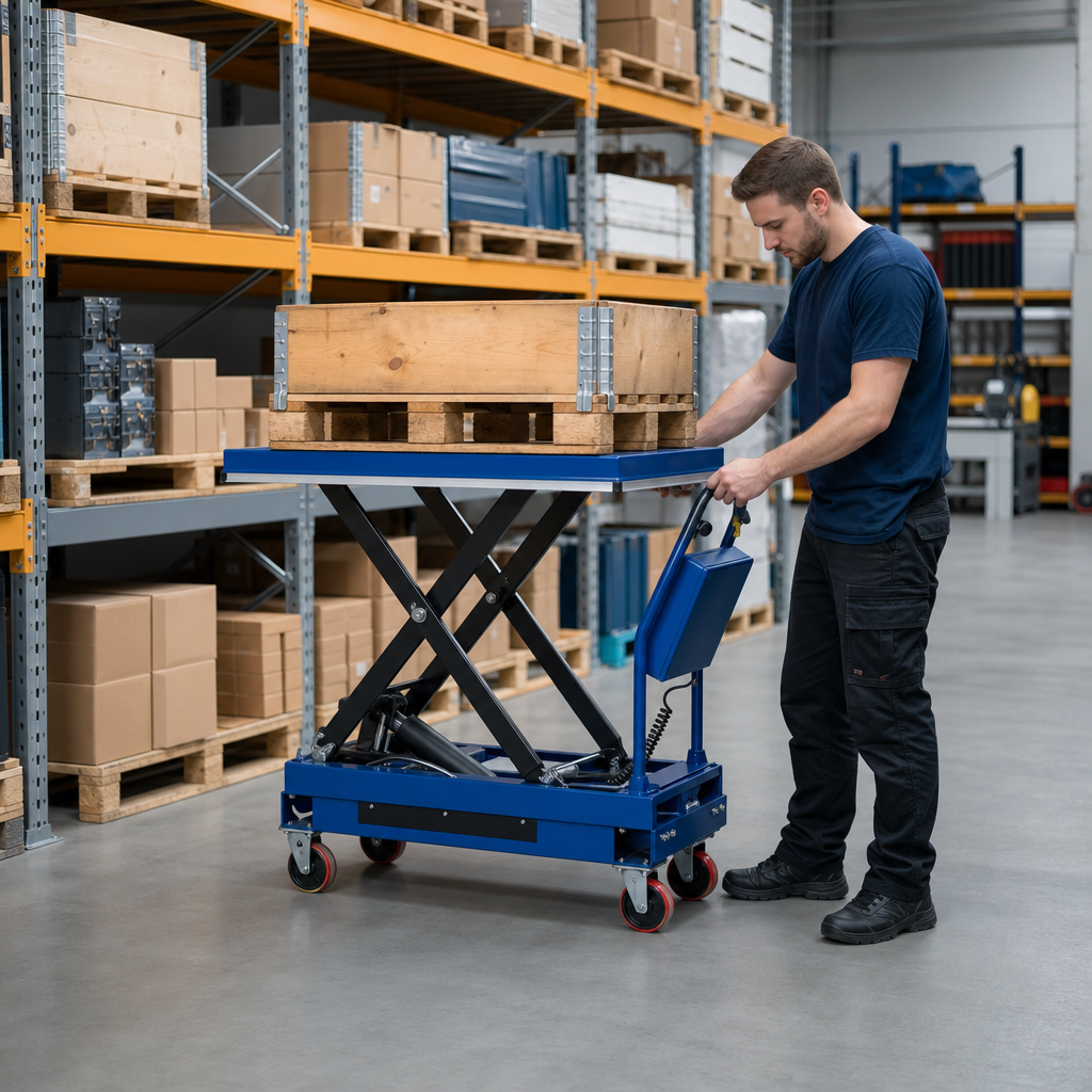 Electric Mobile Scissor Lift Table 300kg Capacity 950mm Height