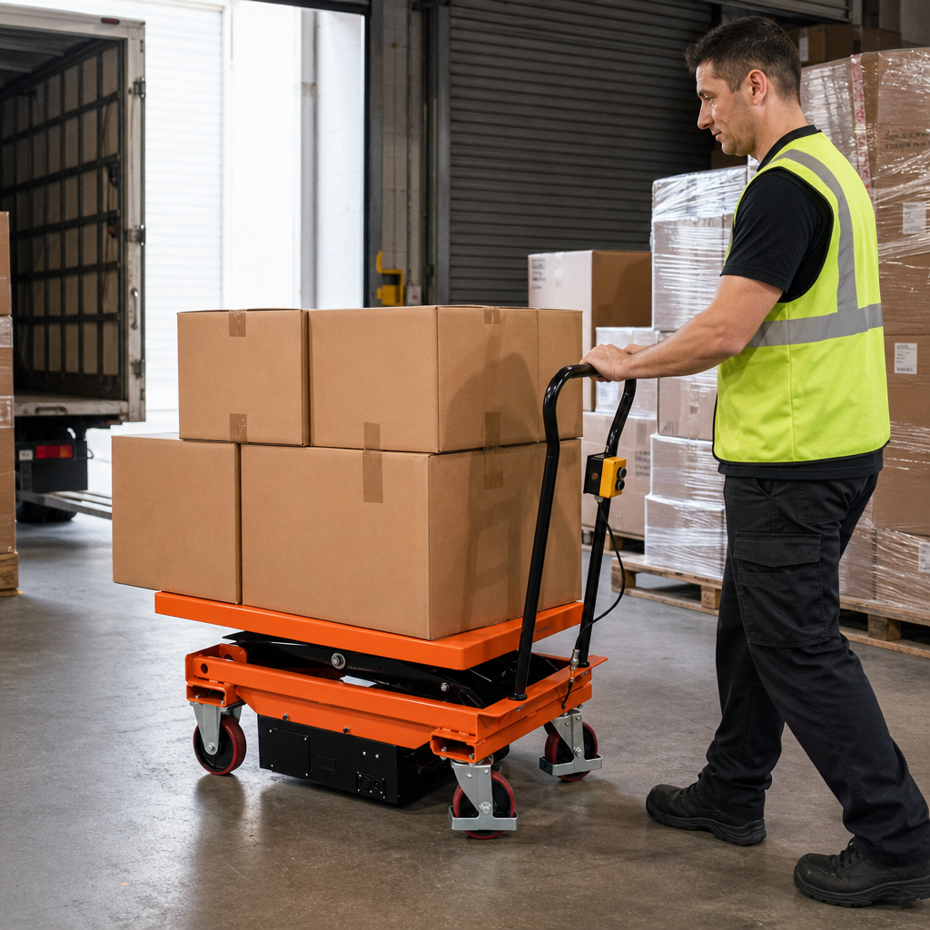 Electric Mobile Scissor Lift Table 300kg Capacity 950mm Height