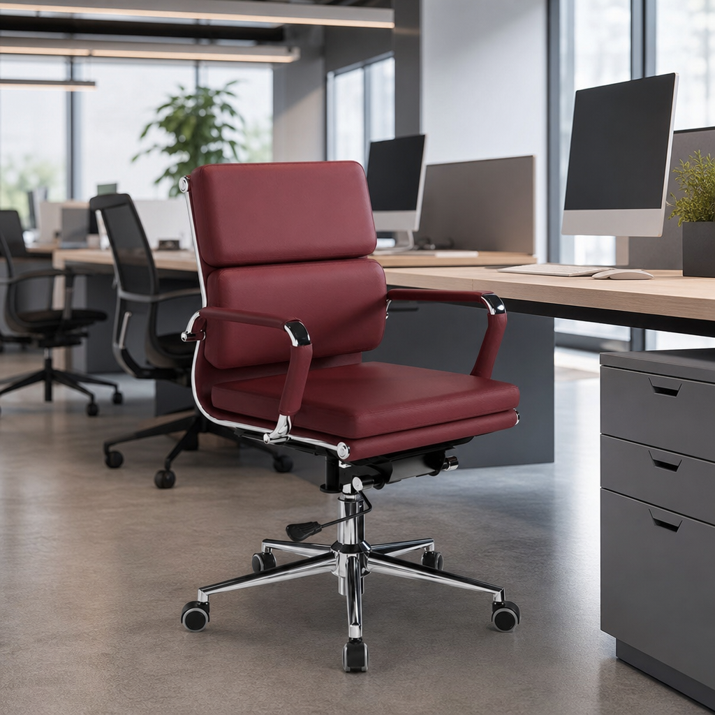 Ergonomic Bonded Leather Office Armchair with Chrome Base