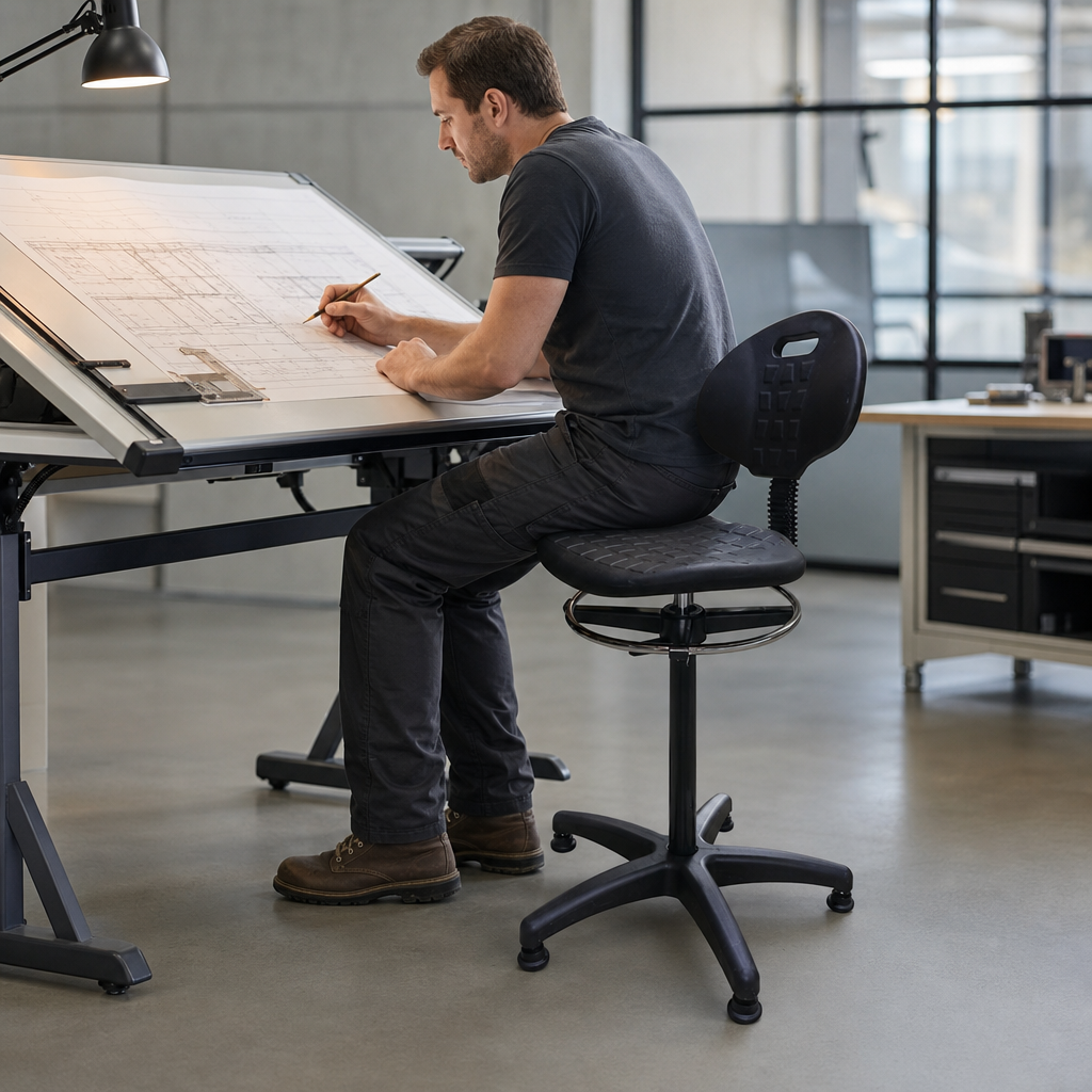 Ergonomic Draughtsman Workshop Chair with Glides