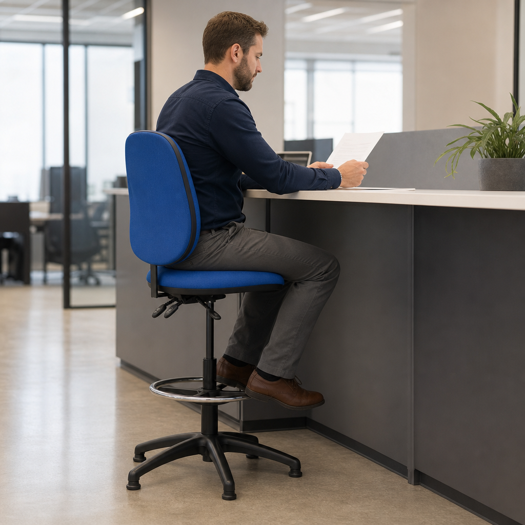 Ergonomic High Rise Fabric Operator Chair With Footrest
