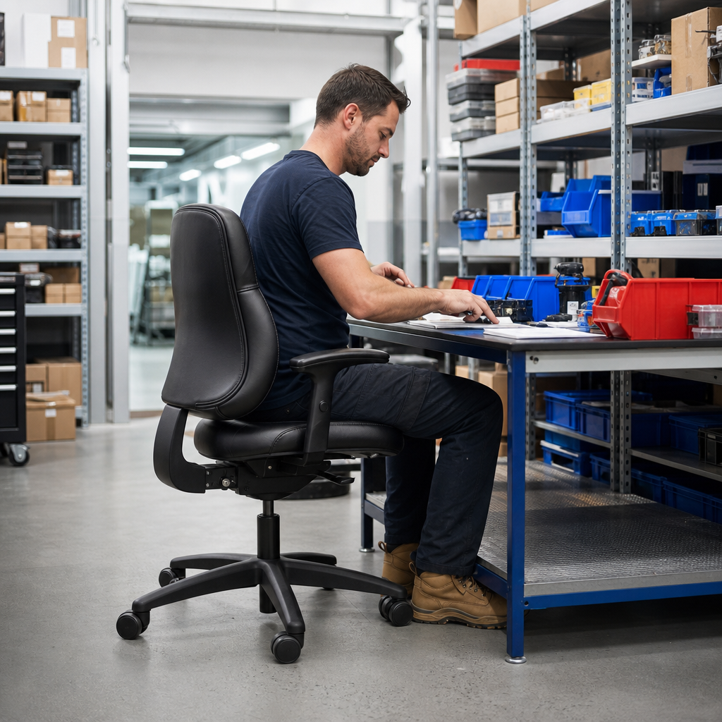 Ergonomic Operator Office Chair with Leather Seat and Back