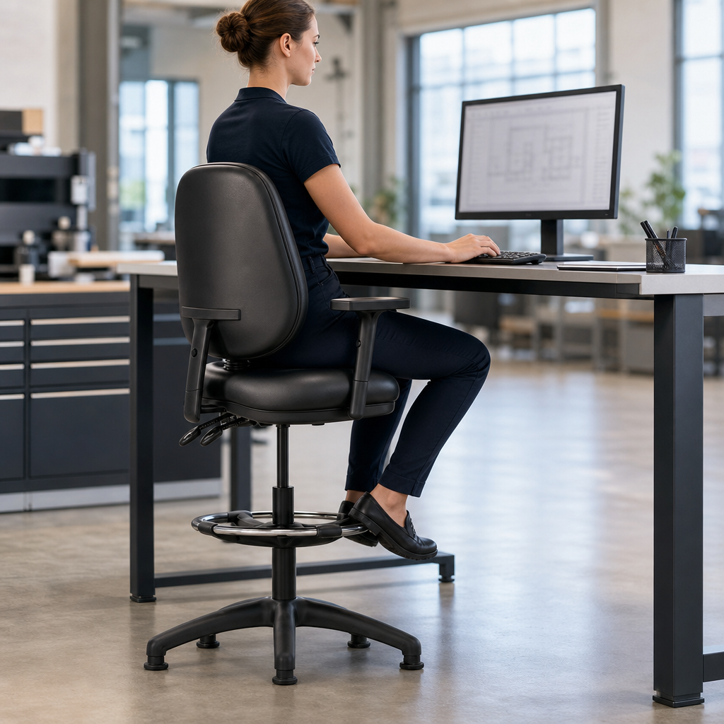 Ergonomic Operator Office Chair with Leather Seat and Back