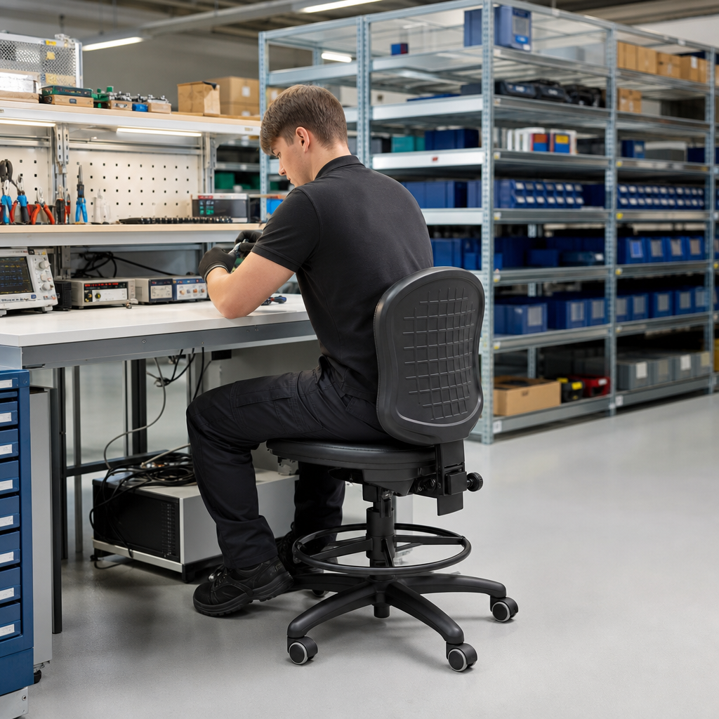ESD Anti-Bacterial Ergonomic Workshop Chair on Rollers