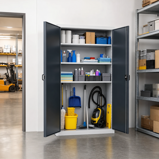 Extra Wide Janitorial Cupboard with Colour Door Options