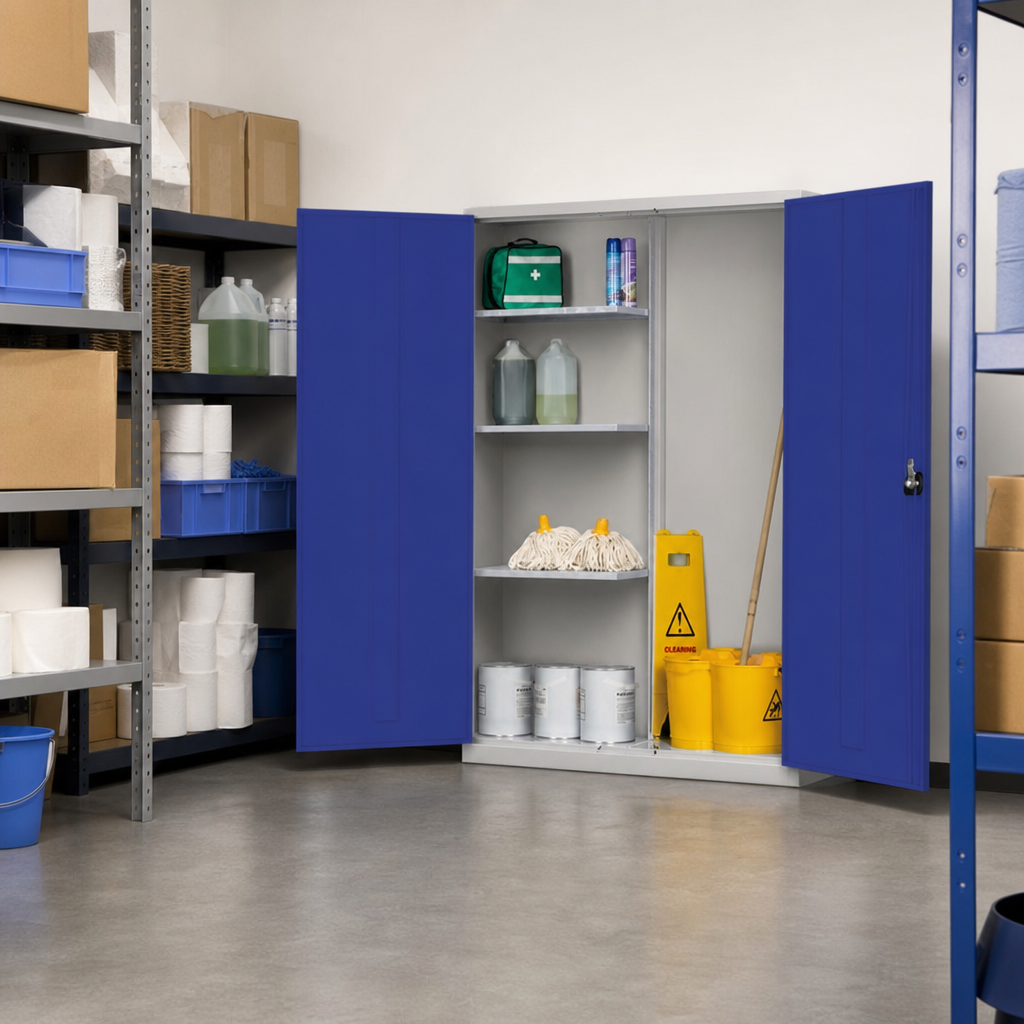 Extra Wide Janitorial Cupboard with Colour Door Options