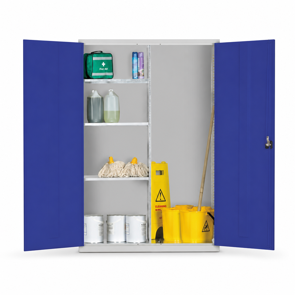 Extra Wide Janitorial Cupboard with Colour Door Options